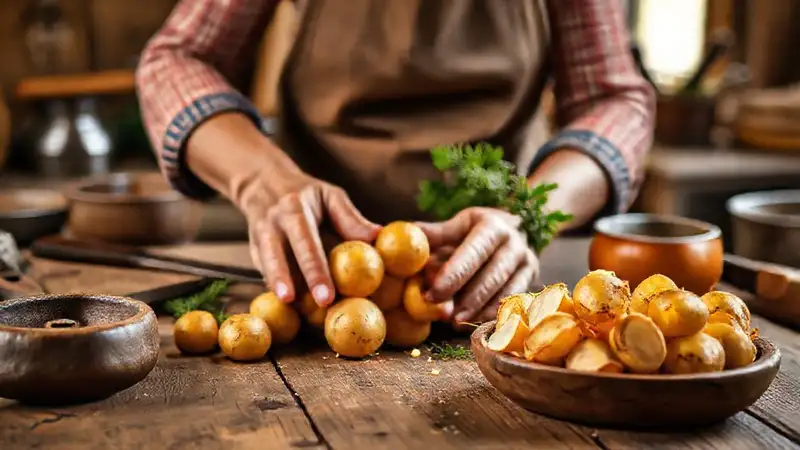 Mujer argentina cocina patatas doradas