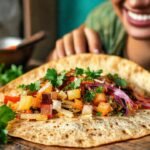 Una mujer cocina una tortilla colorida