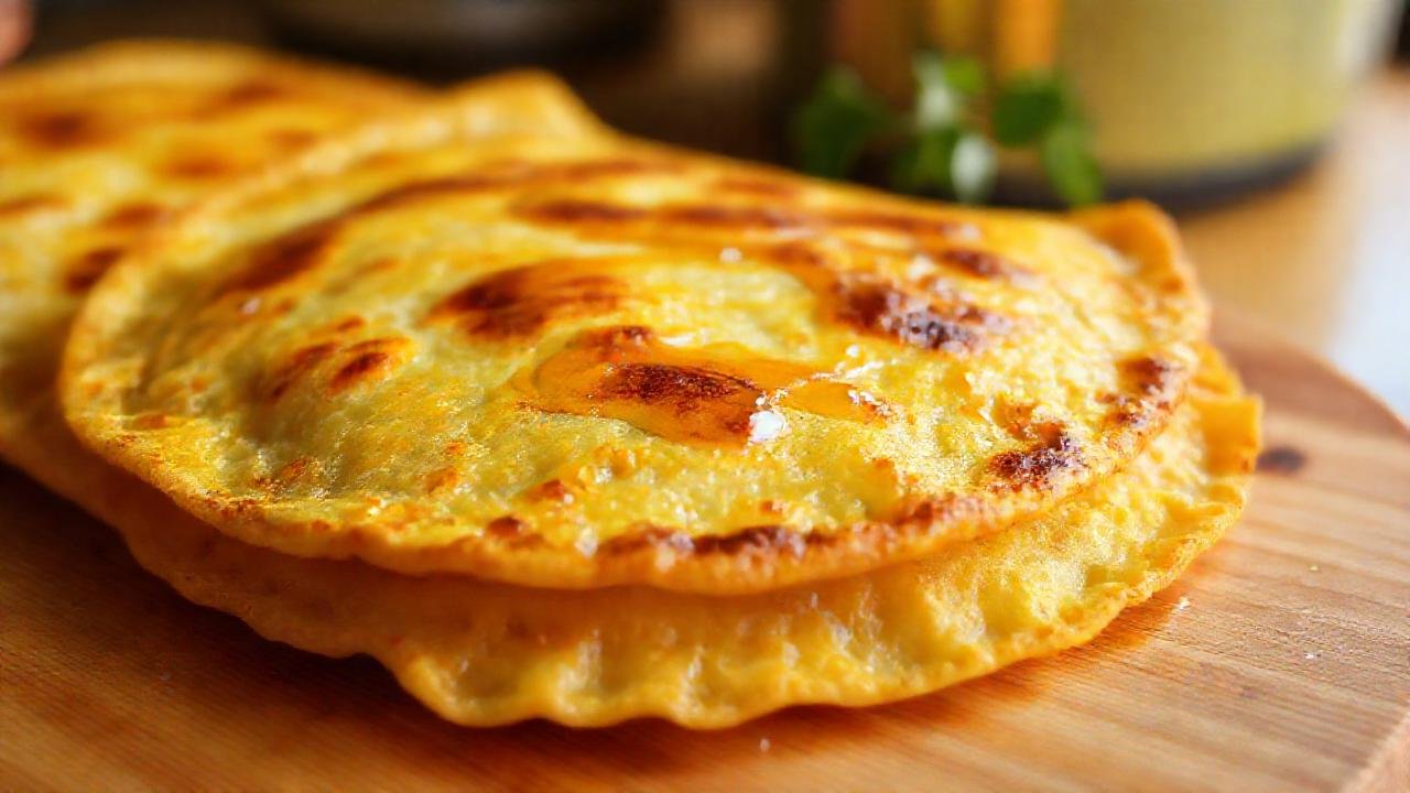 Tortilla dorada y apetitosa en madera