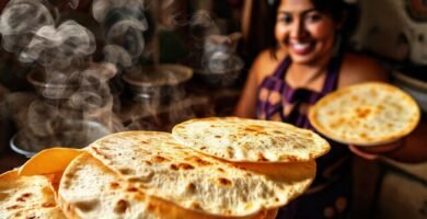 Tortillas cálidas y apetitosas en México