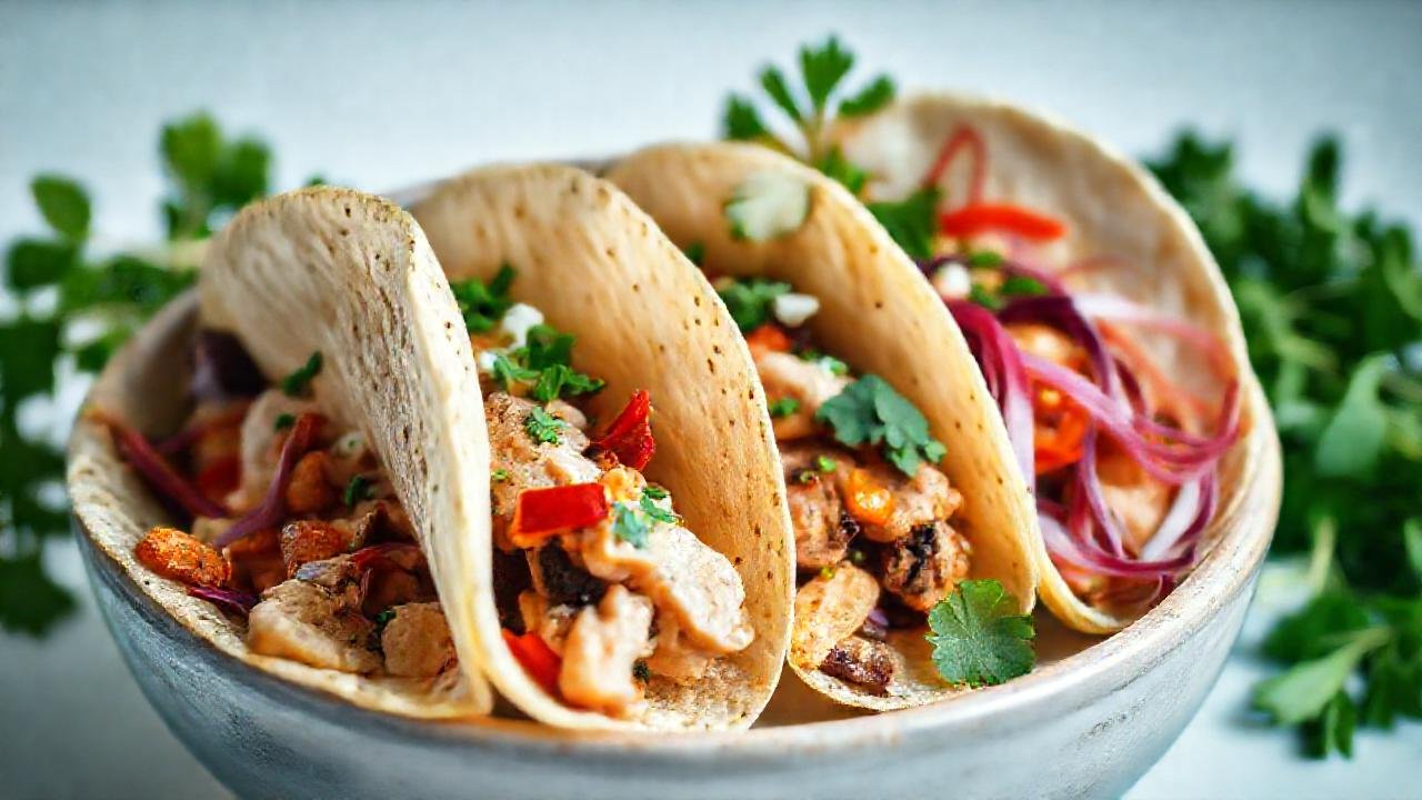 Tortillas de pollo saludables, coloridas y apetitosas