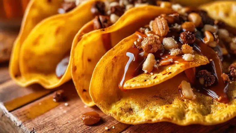 Tortillas doradas brillan con dulzura invitante