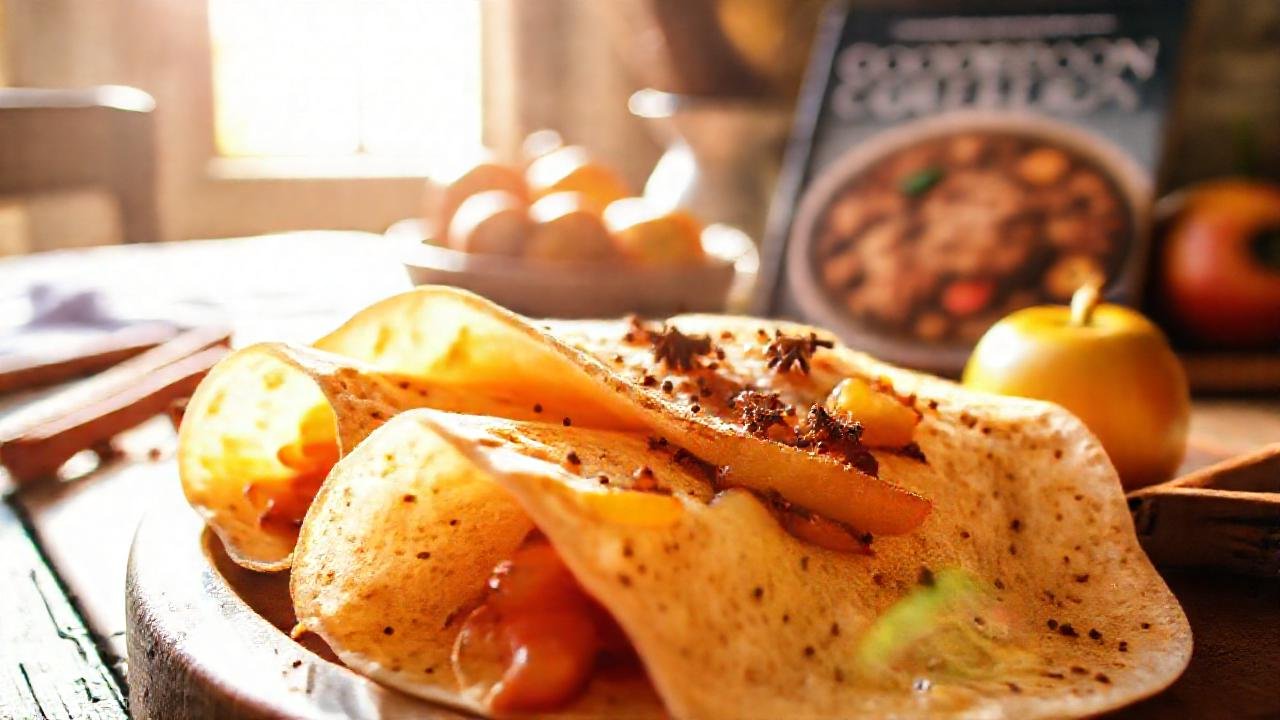 Tortillas y manzana caramelizada, apetitosas