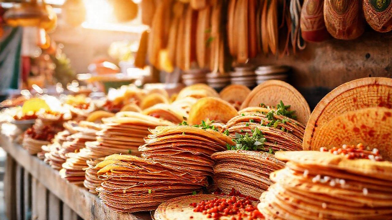 Tortillas coloridas, sabores mexicanos en luz