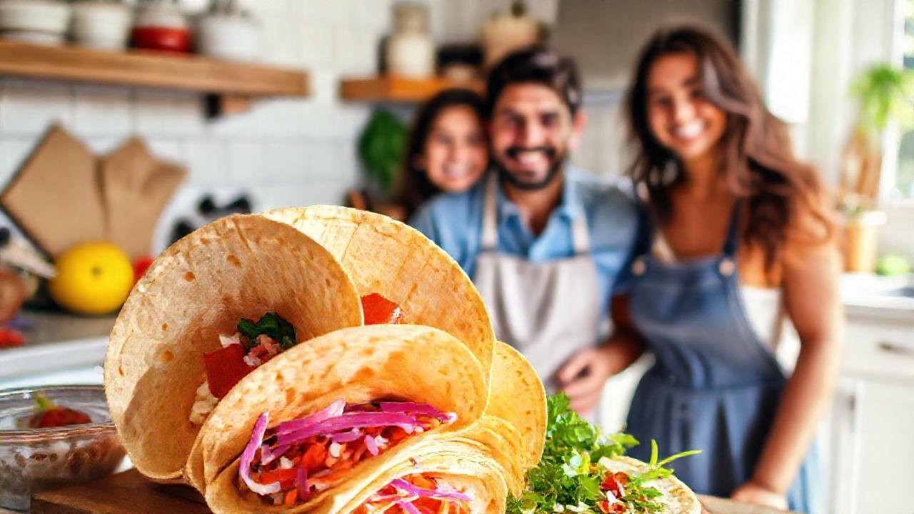 Una familia feliz disfruta comida saludable