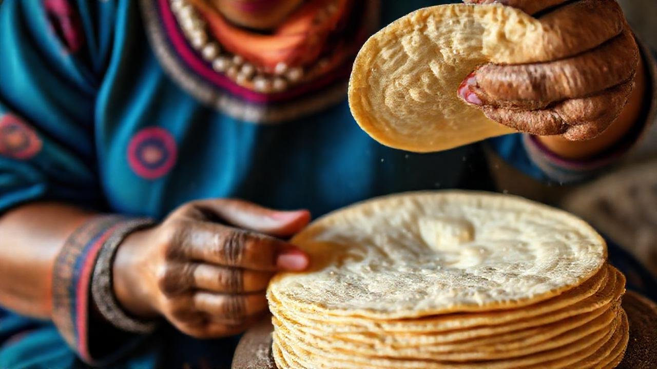 Una mexicana prepara tortilla con cuidado