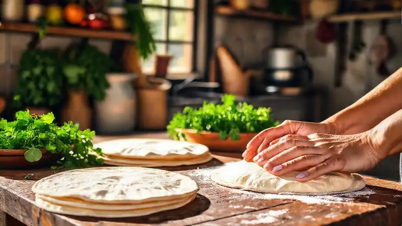 Manos preparan masa en cocina soleada
