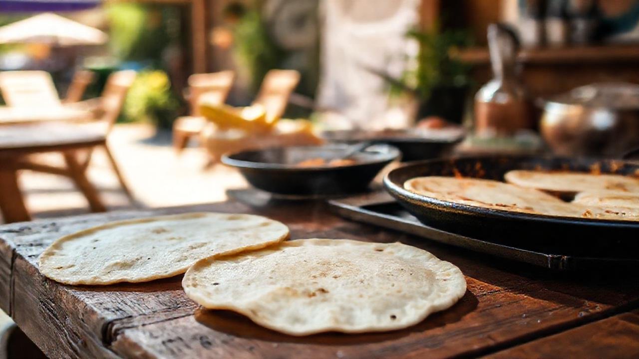 Una mesa rústica cocina tortillas soleadas