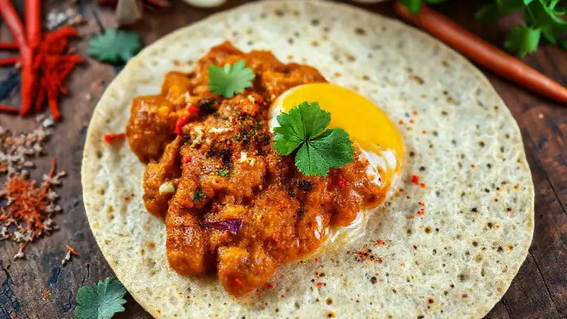 Tortilla vegana especiada, atractiva y detallada