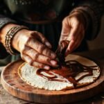 Mujer mexicana horneando tortillas con chocolate