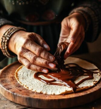 Mujer mexicana horneando tortillas con chocolate