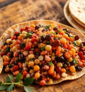 Una mesa rústica con comida fresca