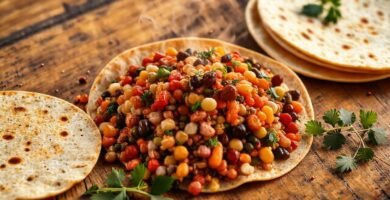 Una mesa rústica con comida fresca