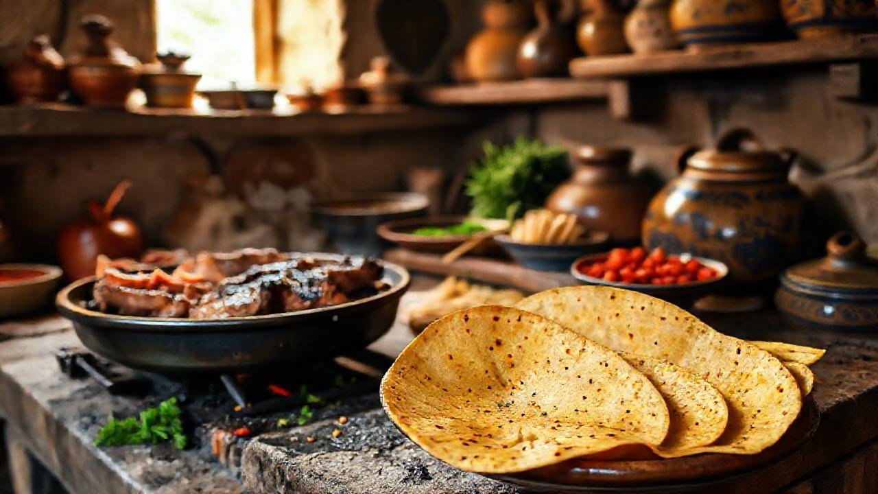 Cocina española rústica, cerdo salteando y apetitoso