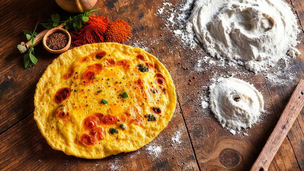 Una mesa rústica celebra un omelette vegano