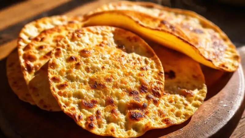 Tortillas veganas doradas y apetitosas brillan