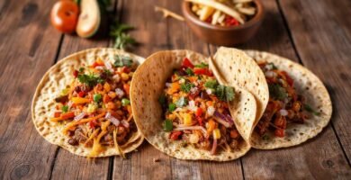 Una mesa rústica ofrece comida deliciosa