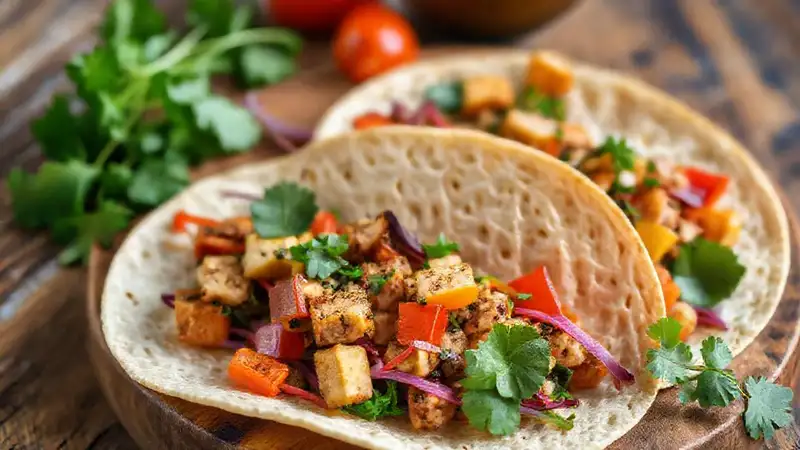 Tortillas veganas coloridas y apetitosas