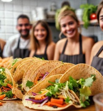Tortillas veganas felices en cocina brillante