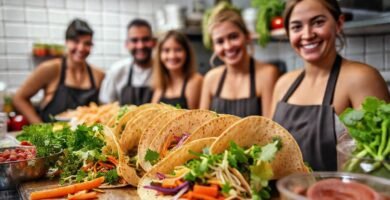Tortillas veganas felices en cocina brillante