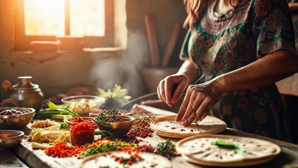 Una mujer mexicana cocina tortillas vibrantes