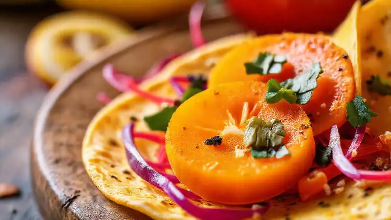 Camotes vibrantes y tortillas apetitosas veganas