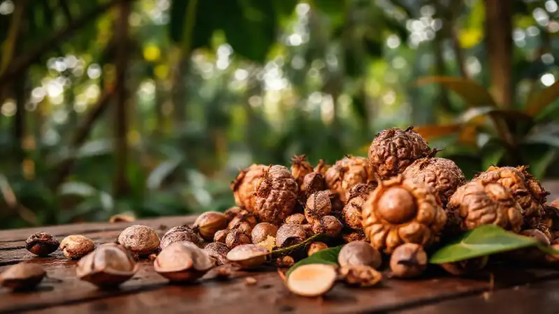 Nueces brasileñas exóticas en un entorno cálido