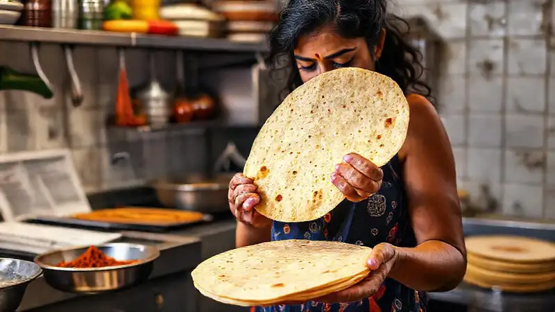 Una mujer india prepara tortillas masala