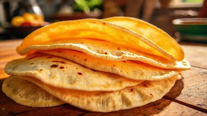 Tortillas frescas brillan en cocina mexicana