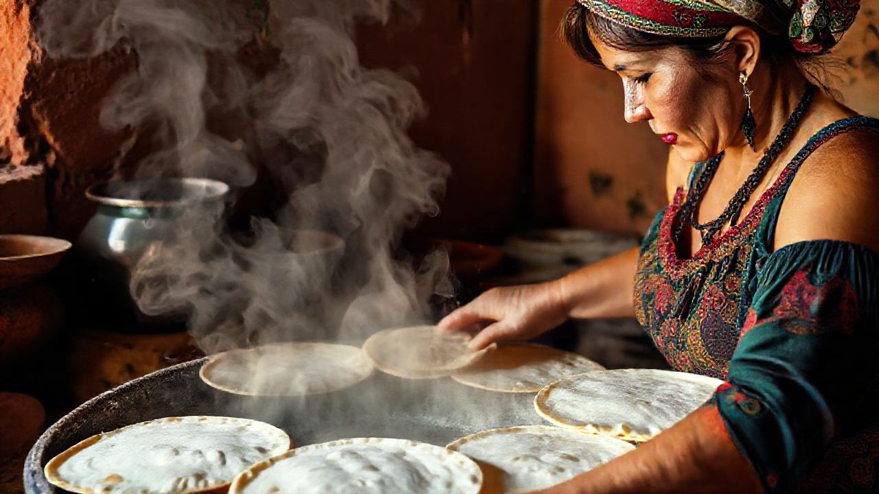 Una mujer cocina tortillas en México