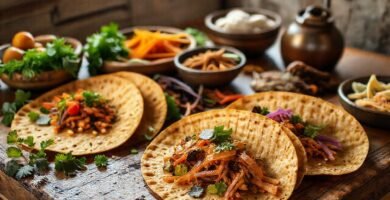 Una mesa rústica muestra cocina global