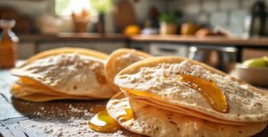 Tortillas doradas y apetitosas en luz cálida