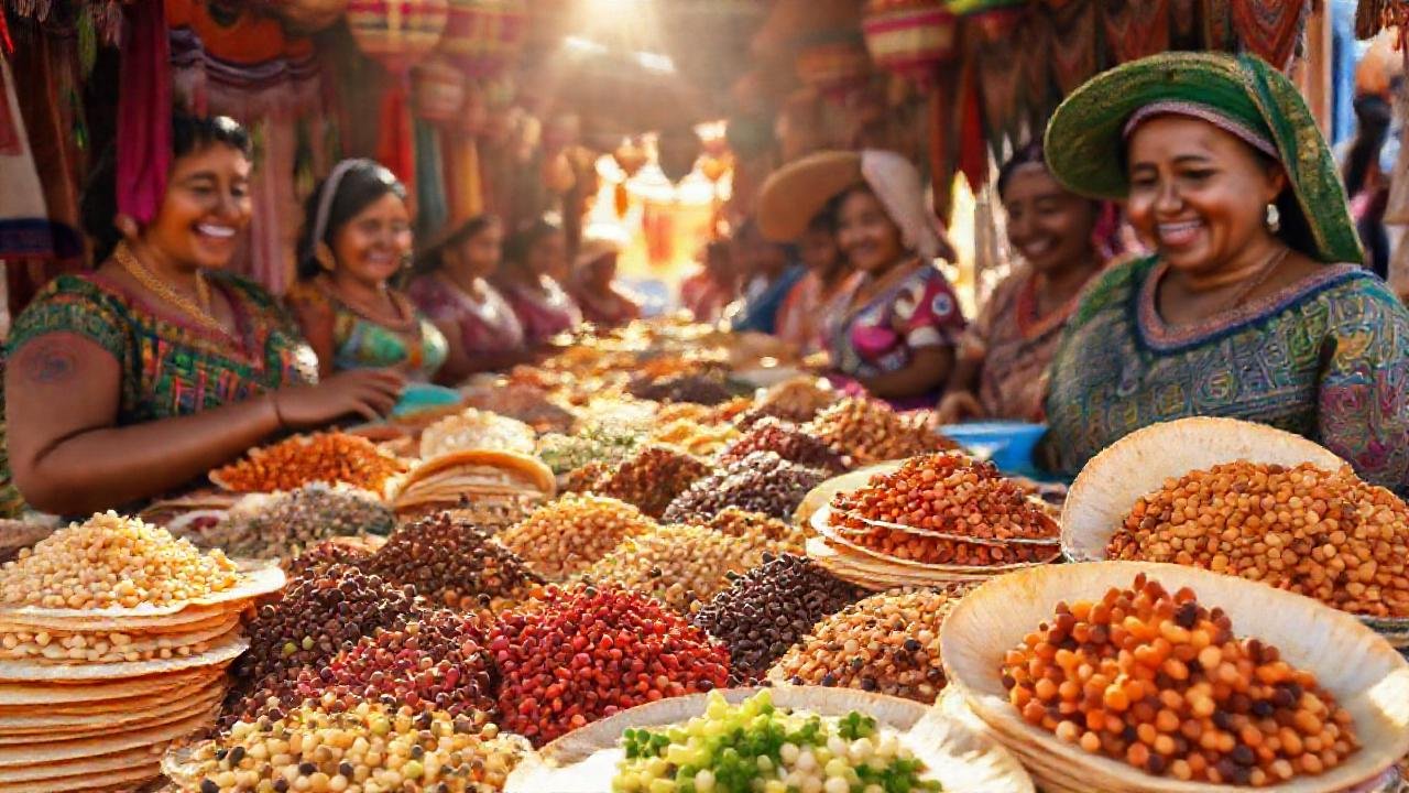 Mercado mexicano vibrante, alegría y sabor