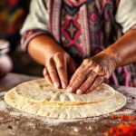 Mujer mexicana hornea tortillas con arte