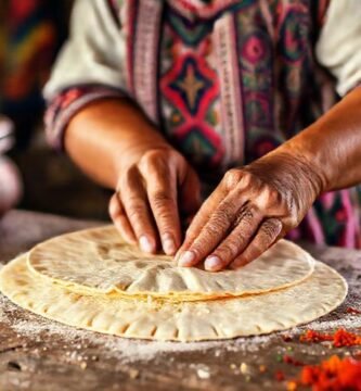 Mujer mexicana hornea tortillas con arte