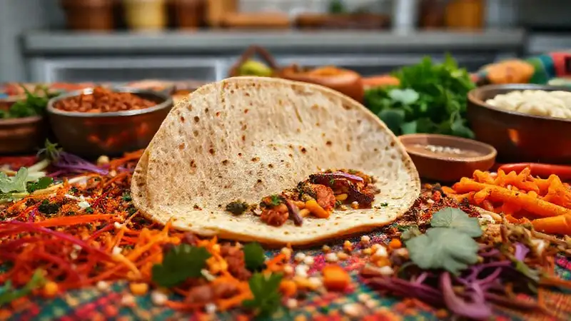 Especias indias vibrantes, comida saludable y vegana