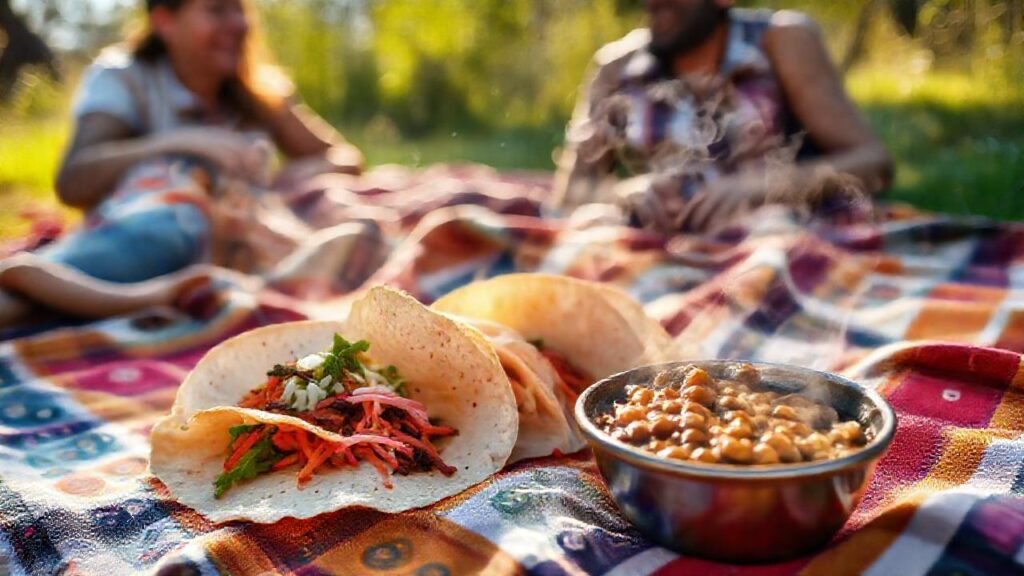 Una familia feliz disfruta un picnic soleado