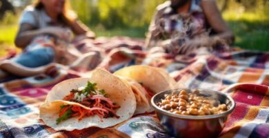 Una familia feliz disfruta un picnic soleado