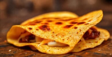 Tortilla dorada y deliciosa en luz cálida