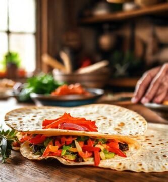 Cocina rústica con tortillas y manos
