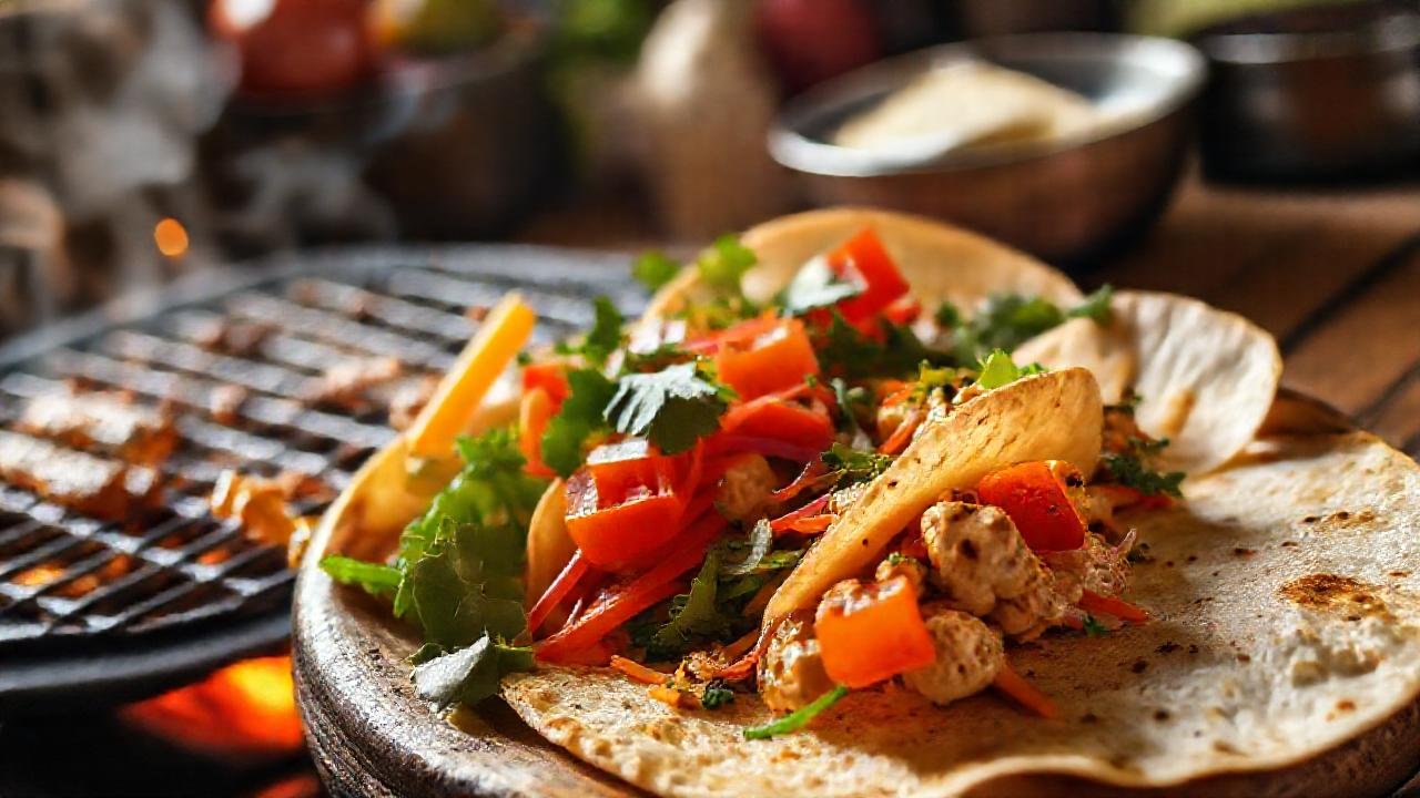 Verduras asadas y pollo, cena cálida