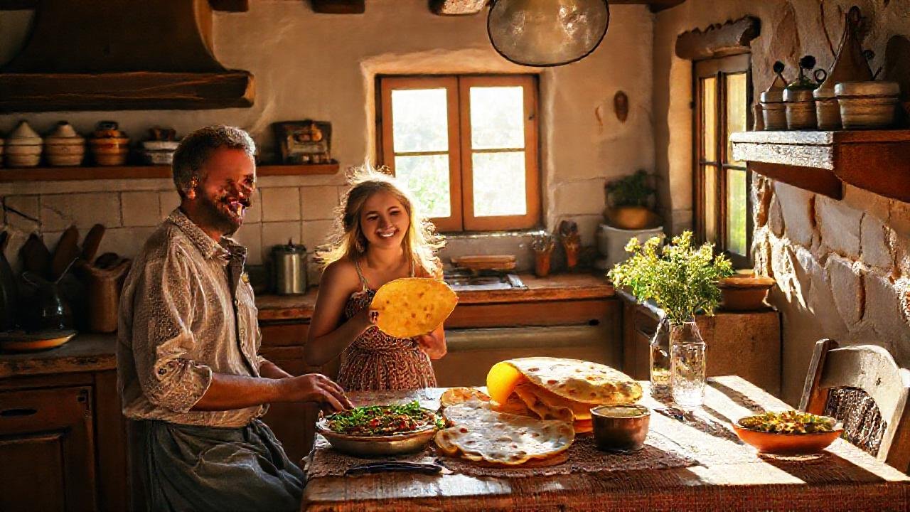 Una familia feliz disfruta un desayuno español