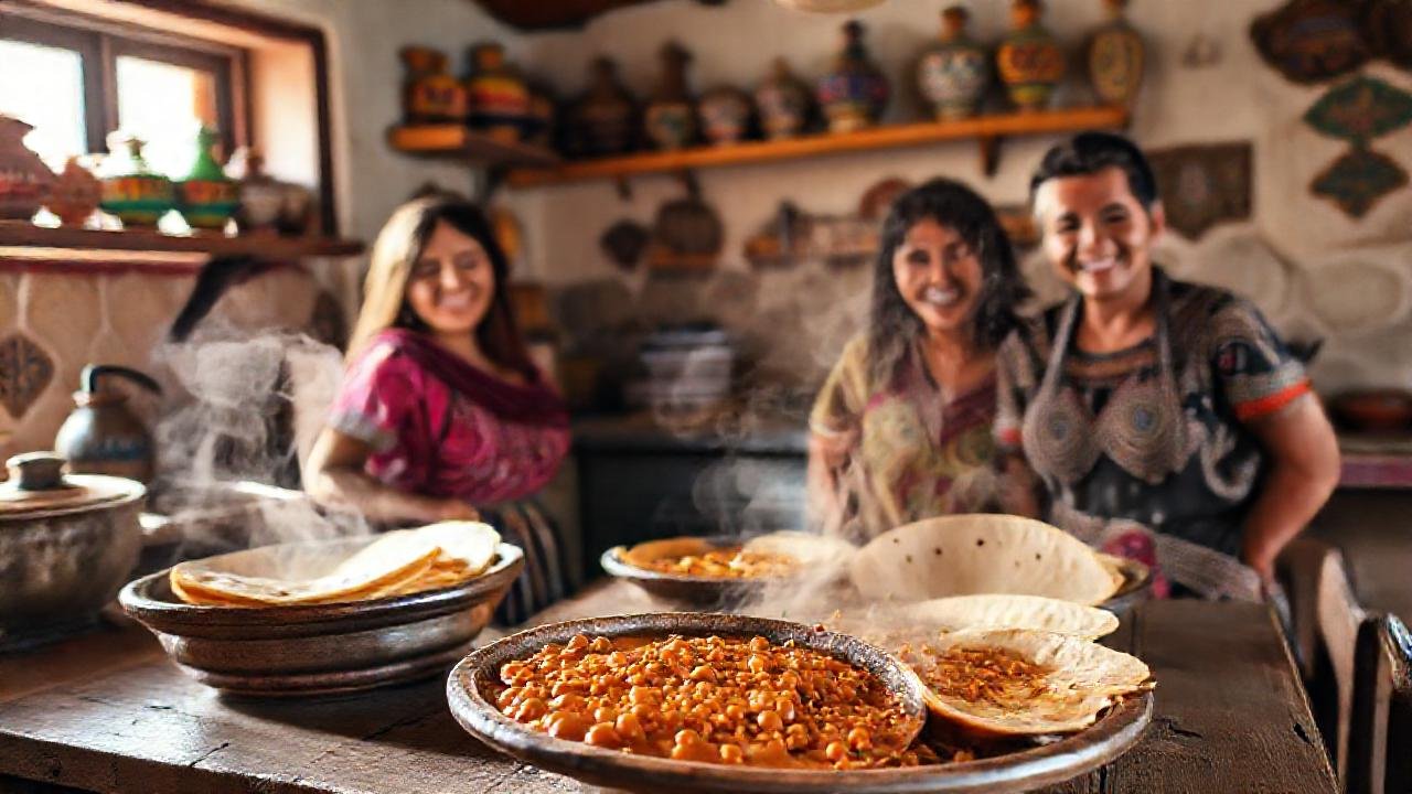 Una familia feliz en cocina mexicana