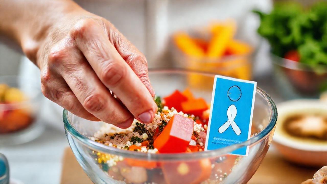 Manos mezclan comida colorida y segura