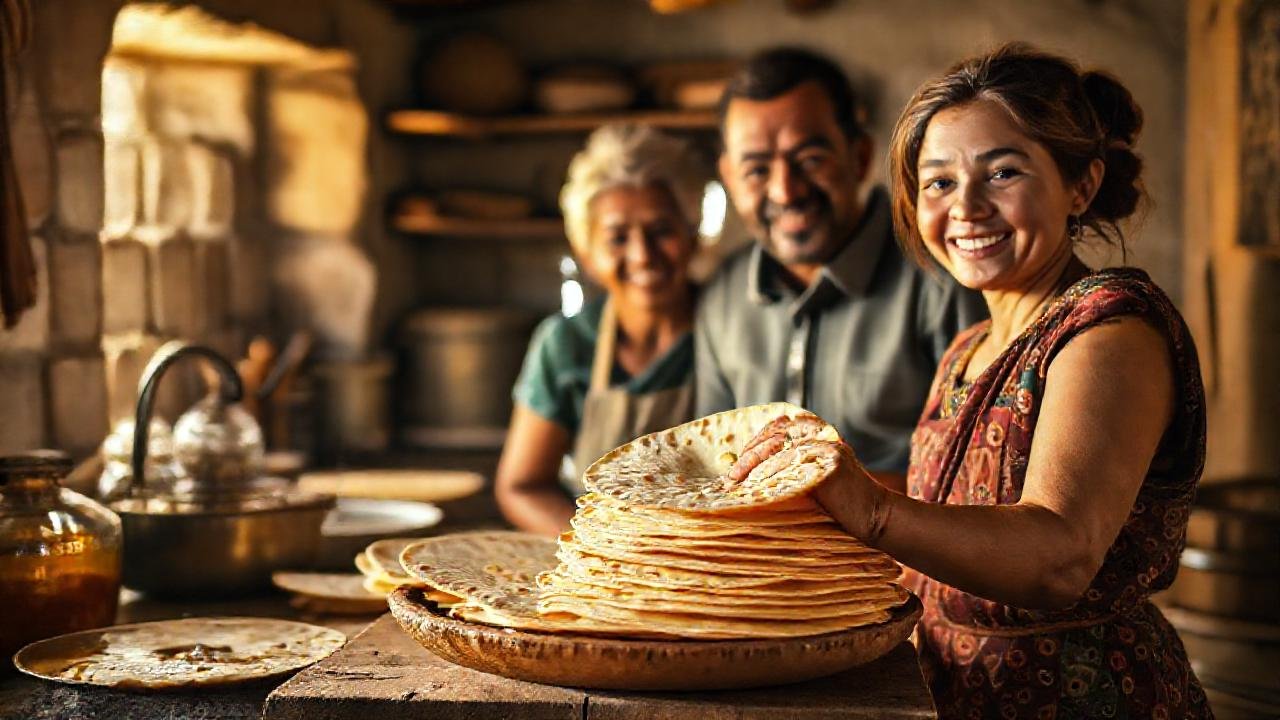 Familia disfruta de comida tradicional y cálida