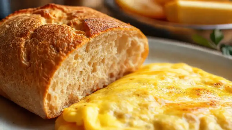 Desayuno cálido y apetitoso, pan crujiente