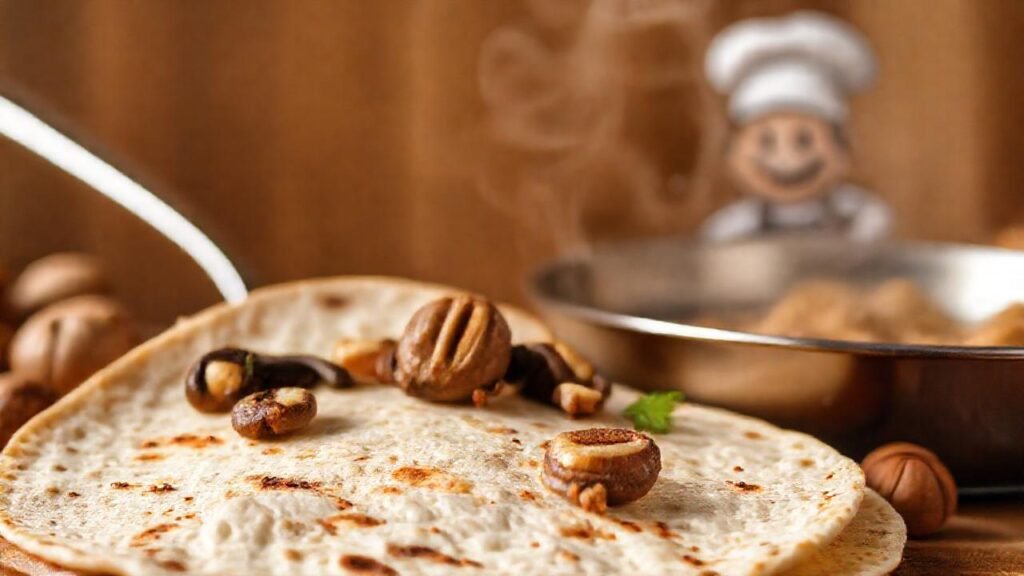 Chef feliz cocina tortilla con hongos