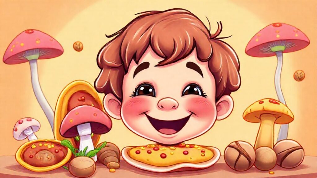 Un niño sonriente disfruta alimentos coloridos