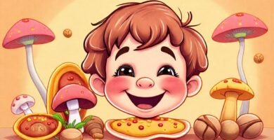 Un niño sonriente disfruta alimentos coloridos