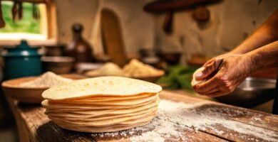 Tortas recién hechas en cocina mexicana